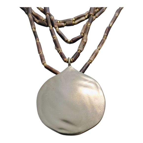 NWT J. Jill Brown Beaded Multi strand Necklace Gold Medallion Coastal Boho - Picture 3 of 5